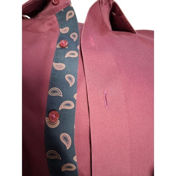Paul Fredrick Burgundy Dress Shirt Classic Fit Non-Iron 17x33 Paisley Accents Me - Picture 3 of 8